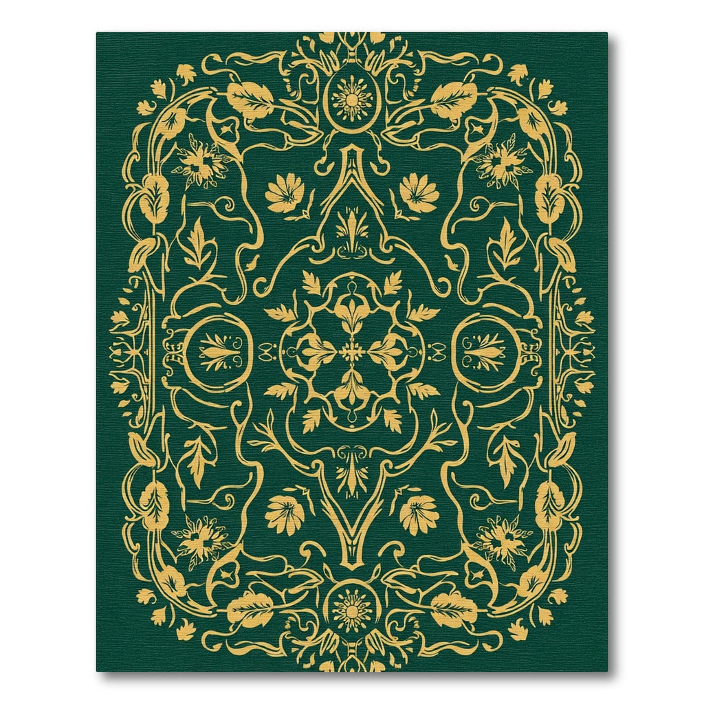 Rich Gold Emerald Floral Scroll Rug