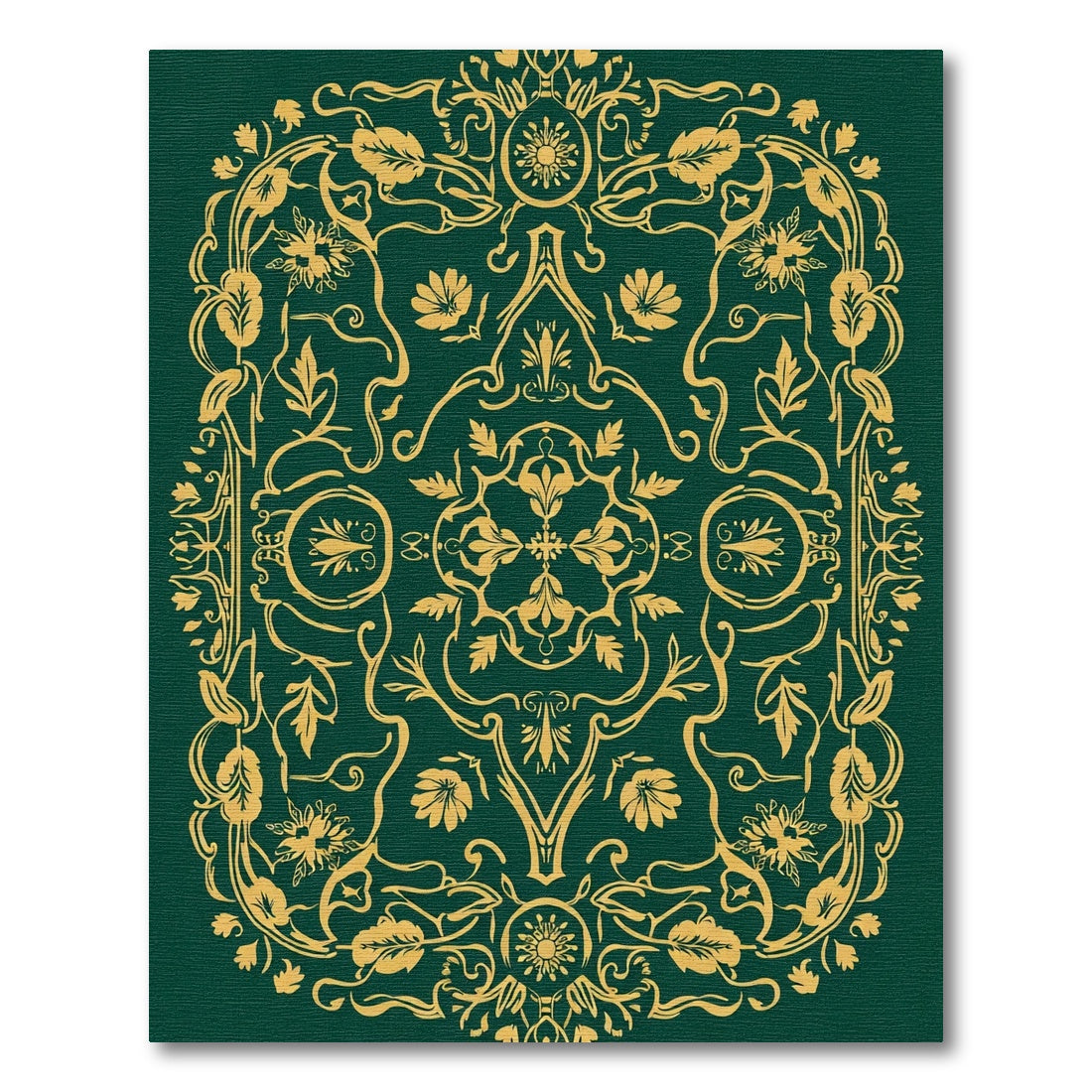 Rich Gold Emerald Floral Scroll Rug