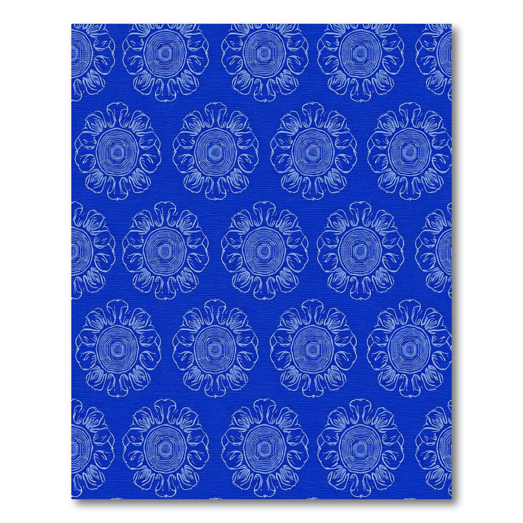 Deep Blue Floral Outline Medallion Rug