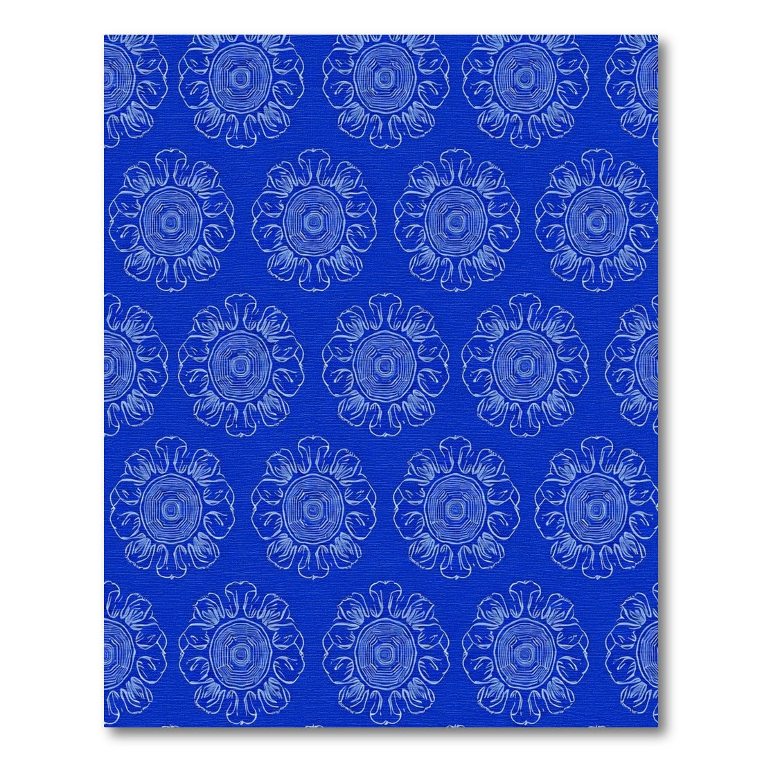Deep Blue Floral Outline Medallion Rug