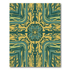 Teal and Gold Floral Medallion Symmetry Rug