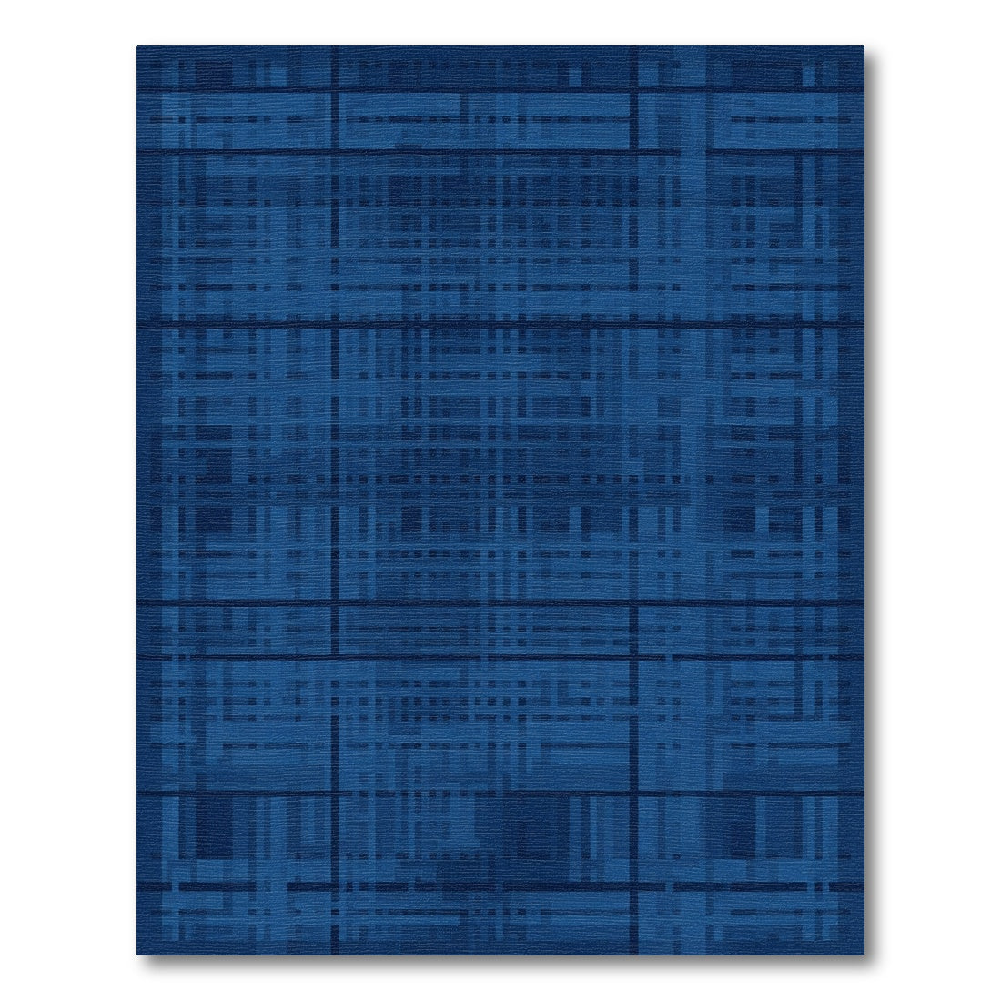 Deep Blue Tonal Plaid Texture Rug