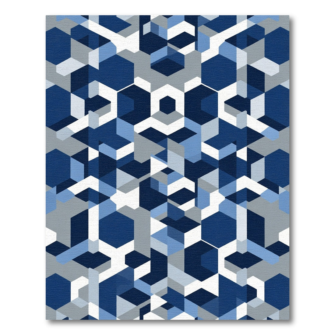 Modern Blue Gray Geometric Hexagons Rug