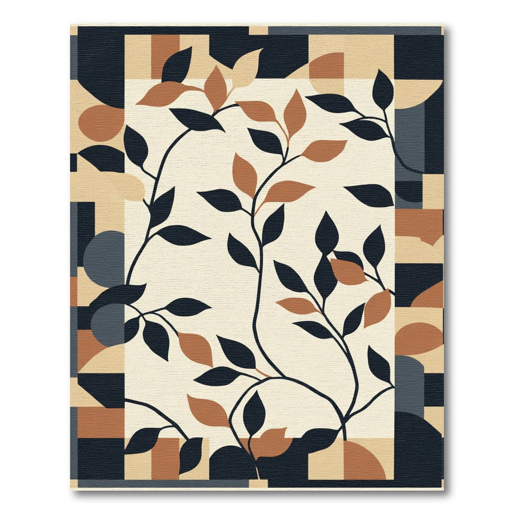 Geometric Border Botanical Vines Rug