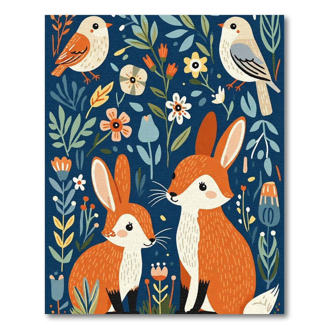 Whimsical Woodland Animals Floral Scene Rug
