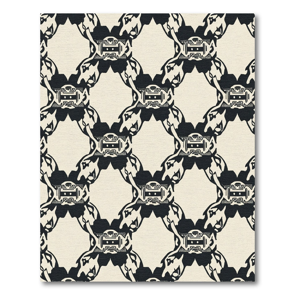 Black Cream Interlocking Abstract Forms Rug