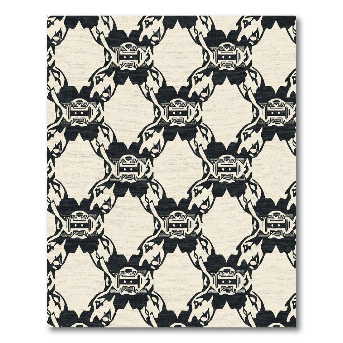 Black Cream Interlocking Abstract Forms Rug