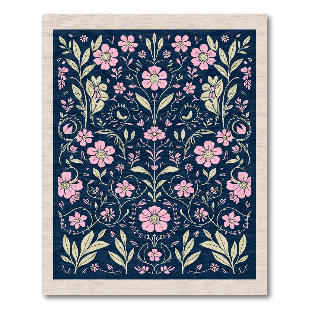 Pink Floral Vines Navy Background Rug