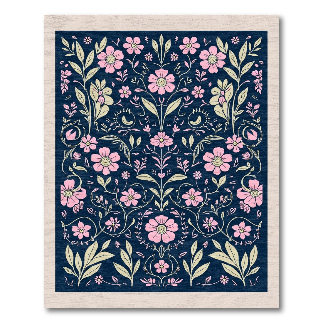 Pink Floral Vines Navy Background Rug