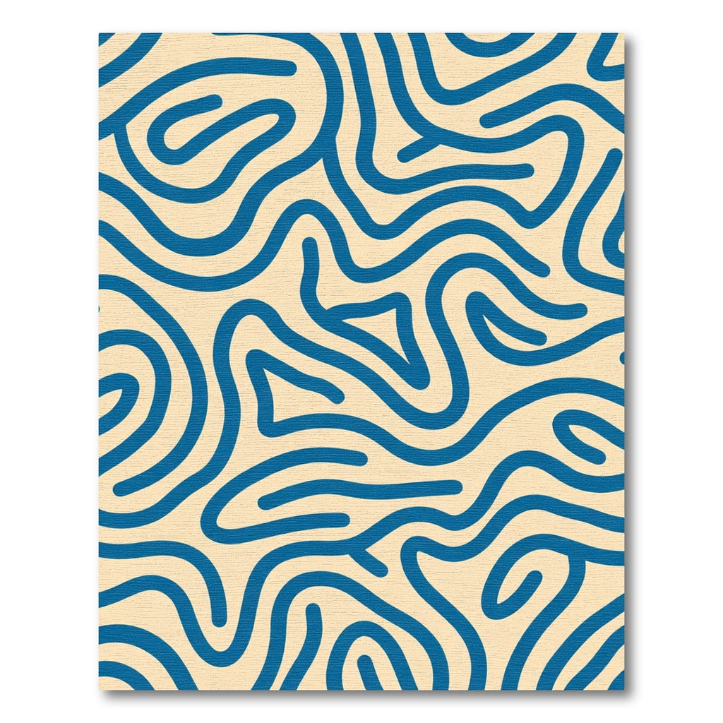 Deep Blue Wavy Lines Abstract Rug