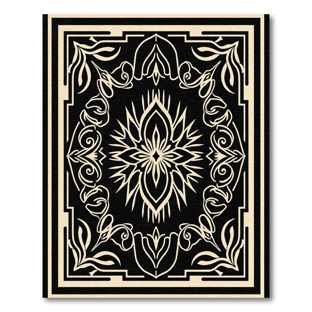 Black Cream Floral Intricate Border Rug