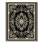 Black Cream Floral Intricate Border Rug