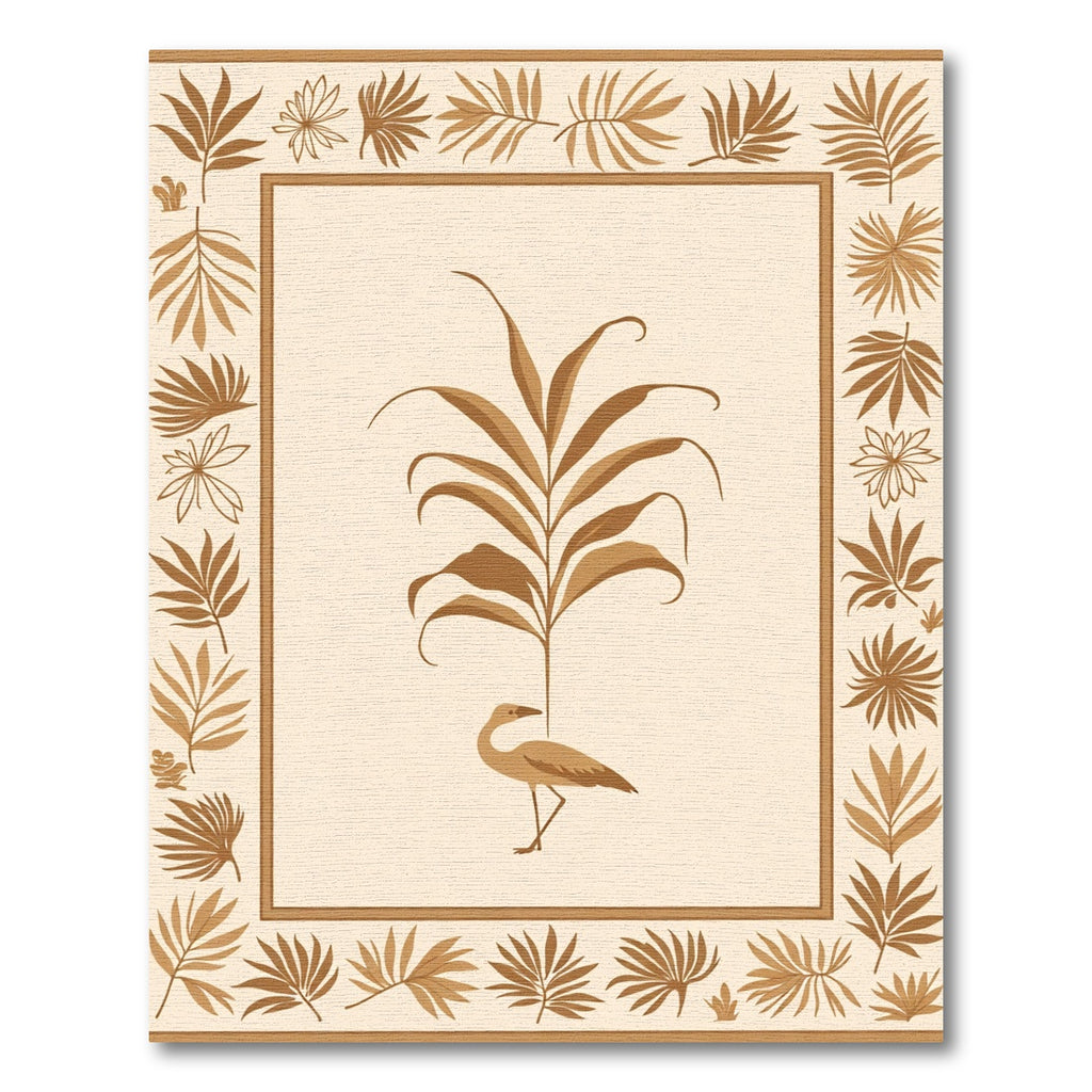 Golden Crane Tropical Leaf Border Rug