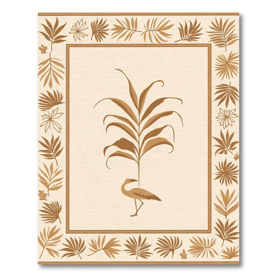 Golden Crane Tropical Leaf Border Rug