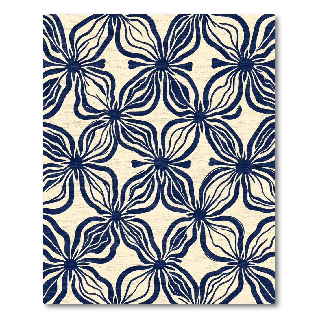 Navy Cream Abstract Blossom Arrangement Rug