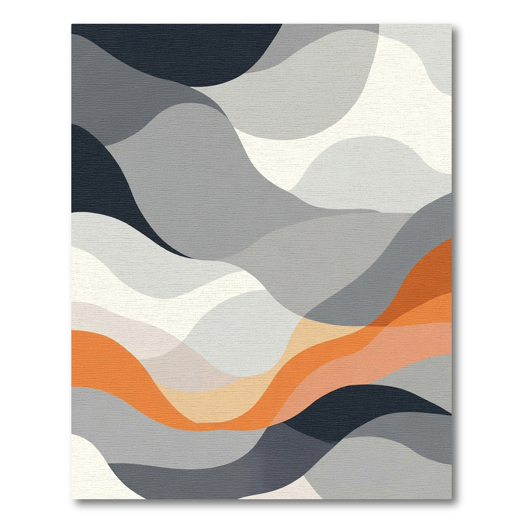 Abstract Orange Gray Wave Flow Rug