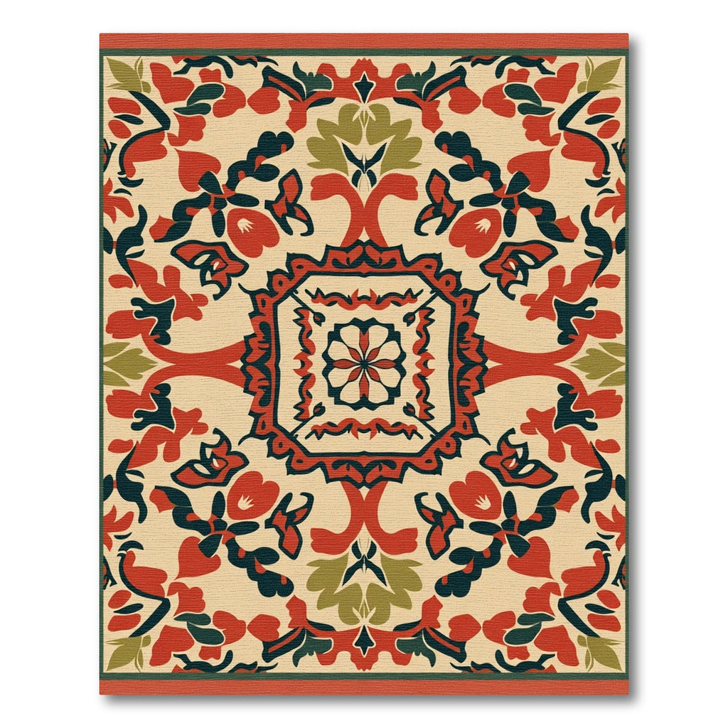 Crimson Floral Medallion with Emerald Accents Rug