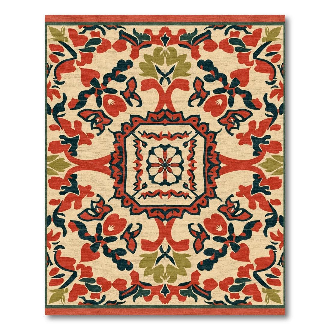 Crimson Floral Medallion with Emerald Accents Rug