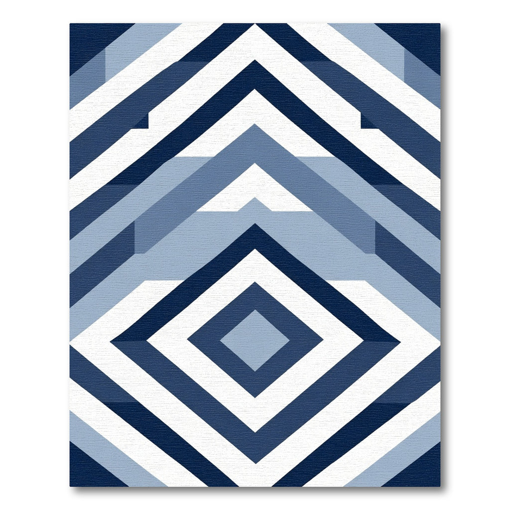 Deep Blue Geometric Diamond Chevron Rug