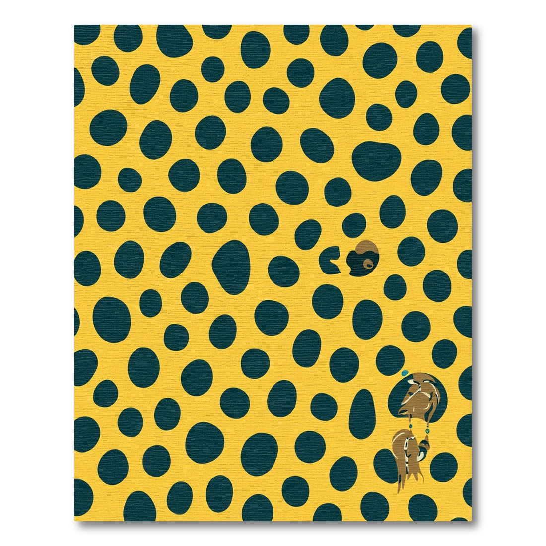 Yellow Teal Polka Dot Animal Print Rug