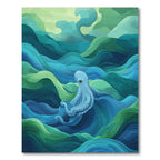 Blue Octopus Among Emerald Waves Rug