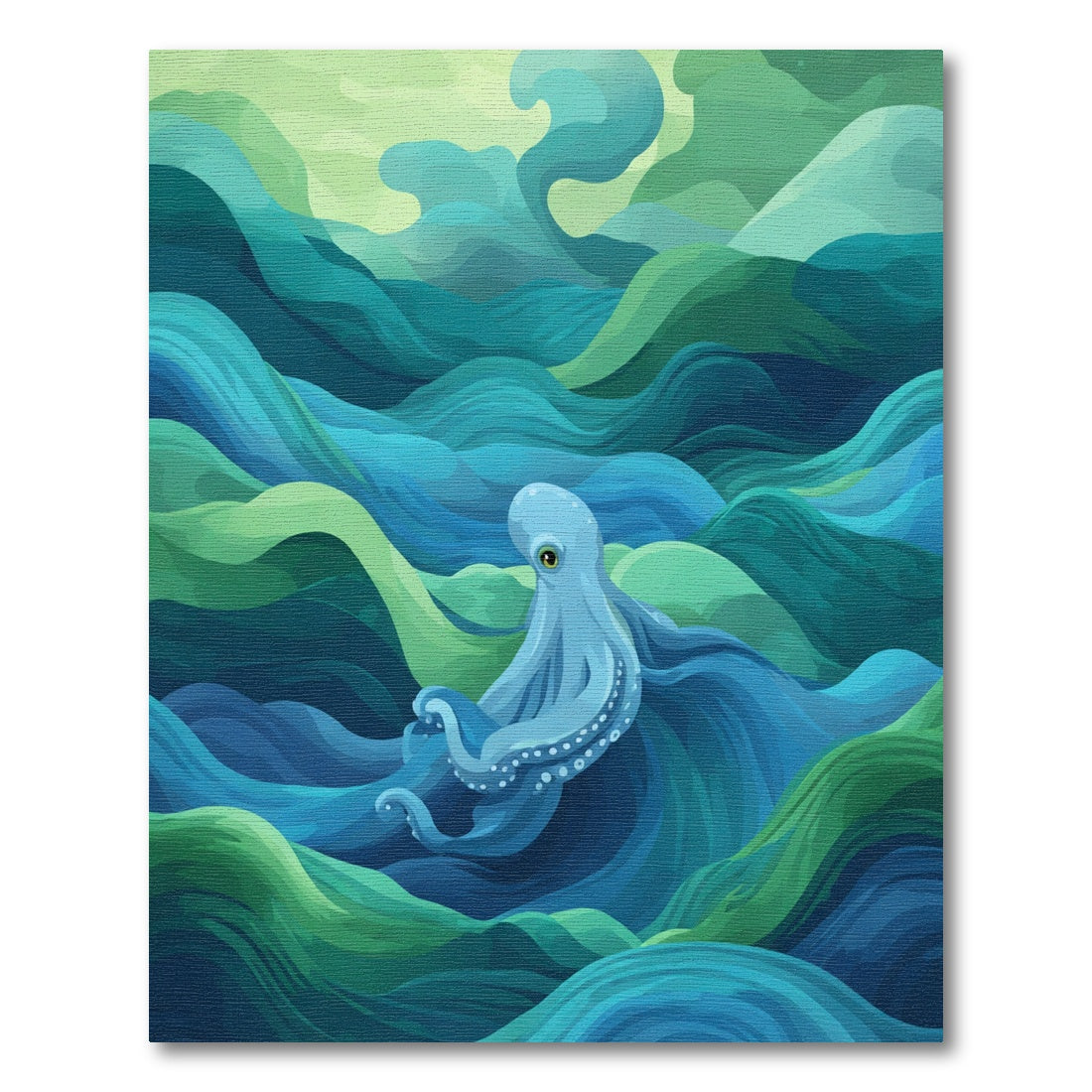 Blue Octopus Among Emerald Waves Rug