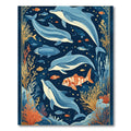 Oceanic Life Blue Gold Dolphins Coral Rug