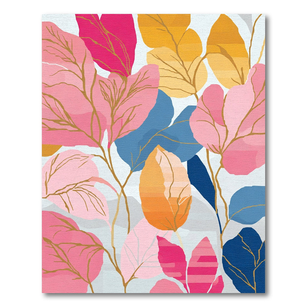 Vibrant Pink Blue Gold Leafy Canopy Rug