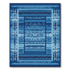 Deep Blue Geometric Tribal Stripes Rug