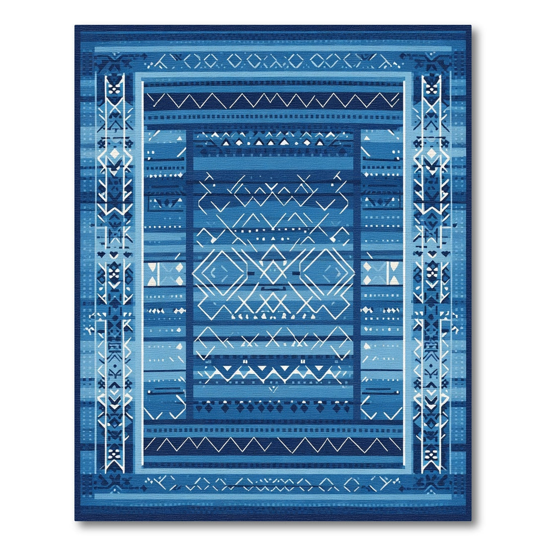Deep Blue Geometric Tribal Stripes Rug