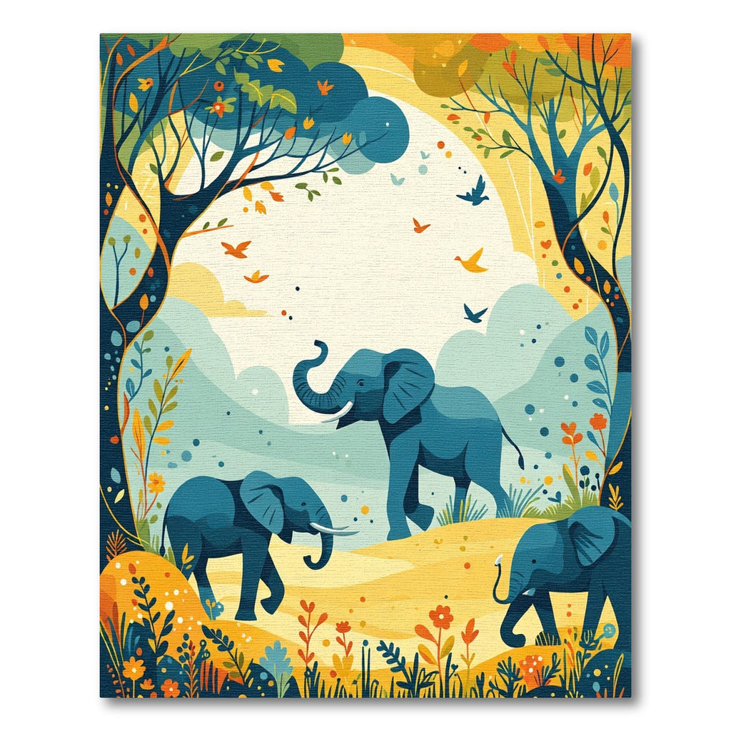 Whimsical Blue Elephants Safari Meadow Rug