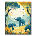 Whimsical Blue Elephants Safari Meadow Rug