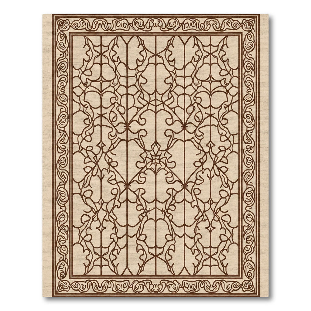 Warm Brown Floral Scrollwork Panel Rug