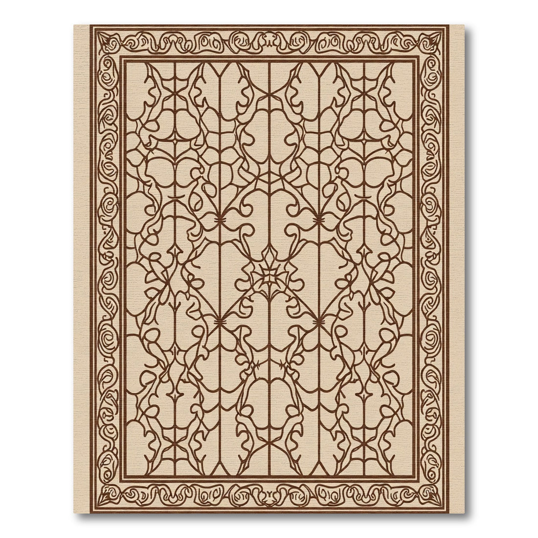 Warm Brown Floral Scrollwork Panel Rug