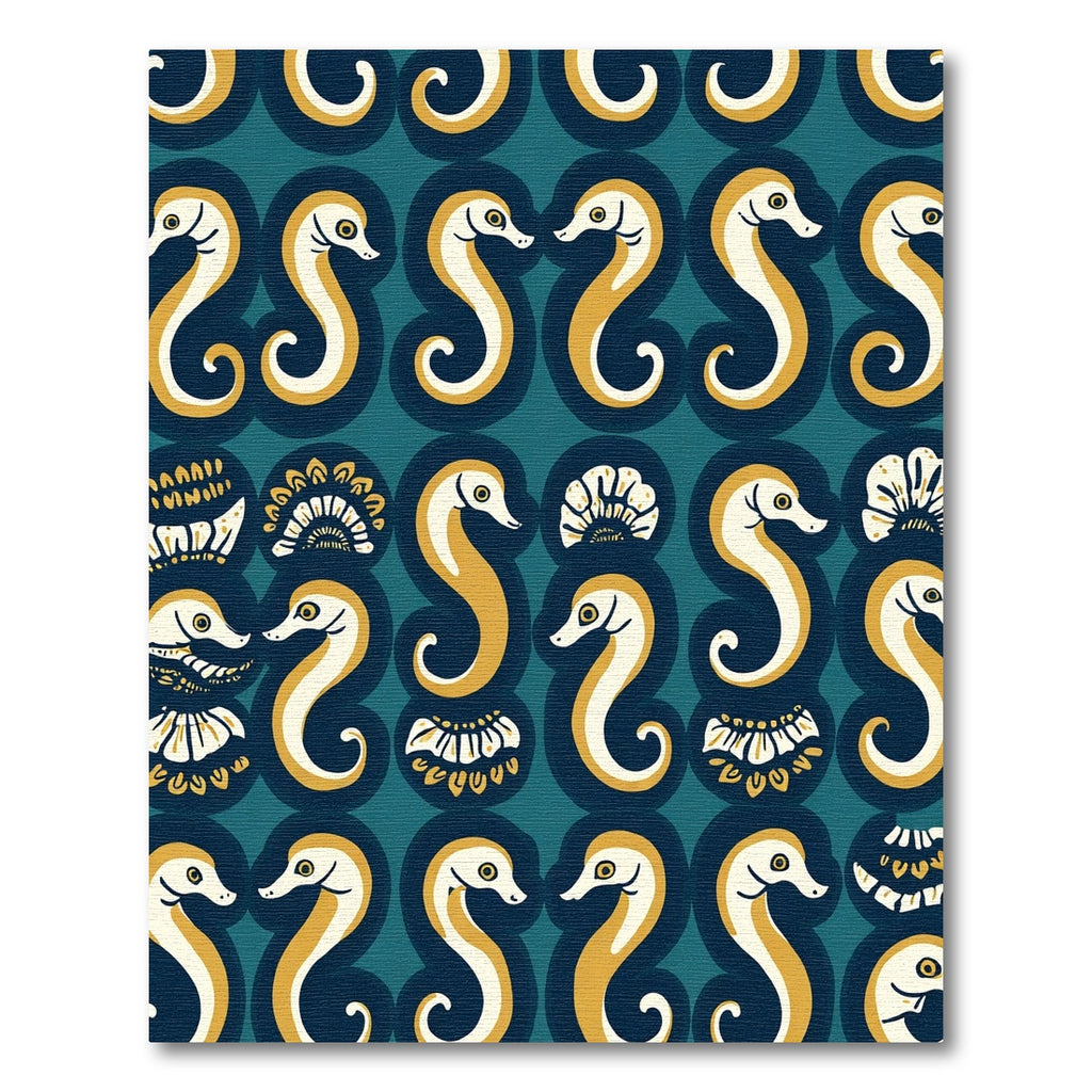 Golden Seahorse Teal Medallion Pattern Rug
