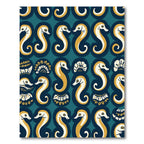 Golden Seahorse Teal Medallion Pattern Rug
