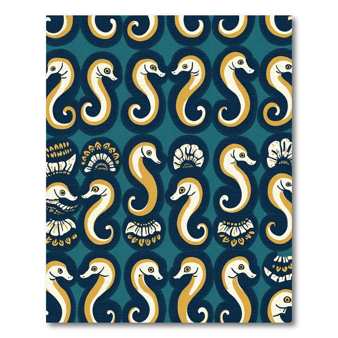 Golden Seahorse Teal Medallion Pattern Rug