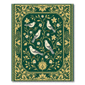 Elegant Green Gold Bird Floral Vine Rug