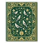 Elegant Green Gold Bird Floral Vine Rug