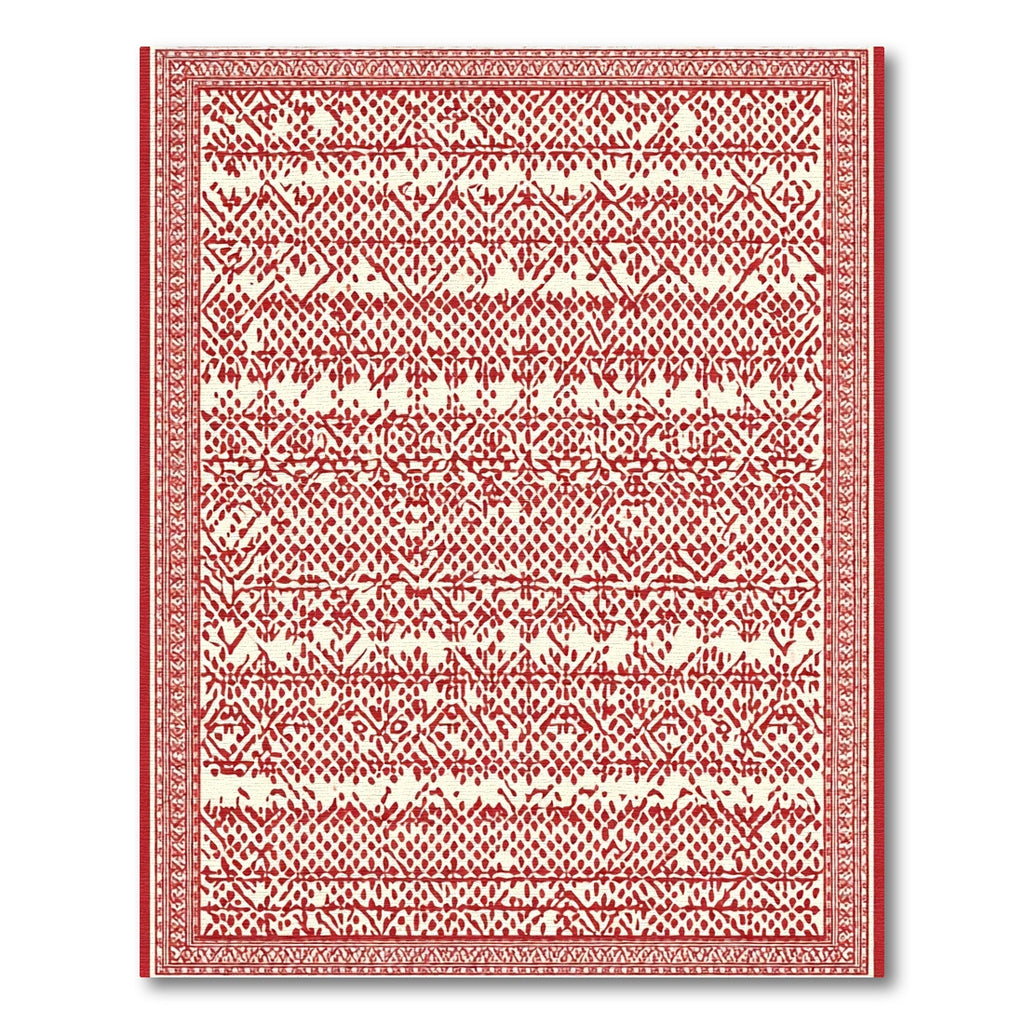 Crimson White Intricate Diamond Border Rug