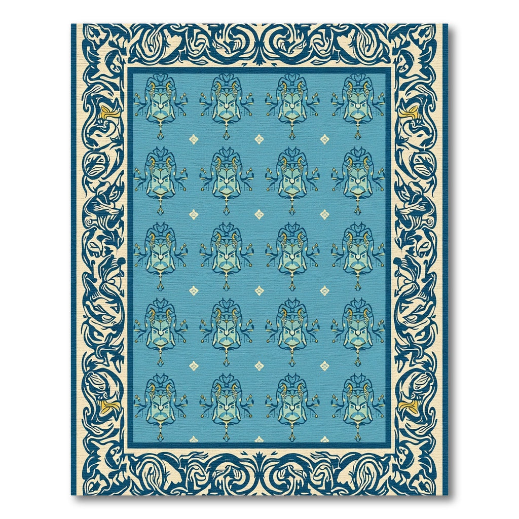 Majestic Blue Lion Medallion Border Rug