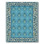 Majestic Blue Lion Medallion Border Rug