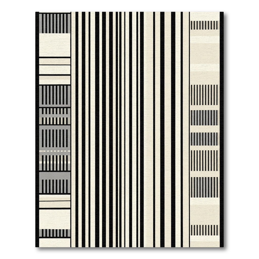 Modern Black Cream Gray Stripe Rug