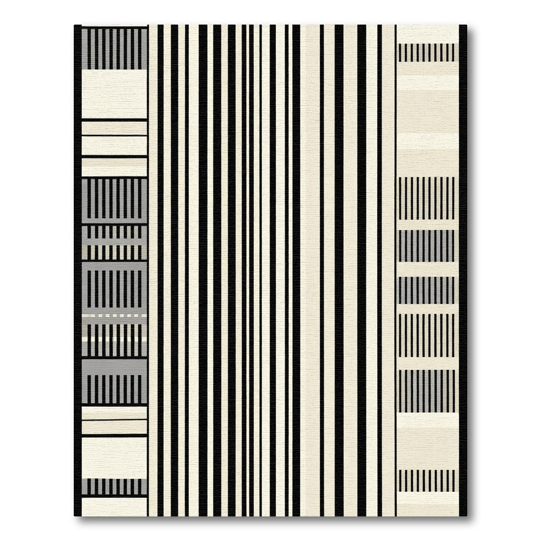 Modern Black Cream Gray Stripe Rug