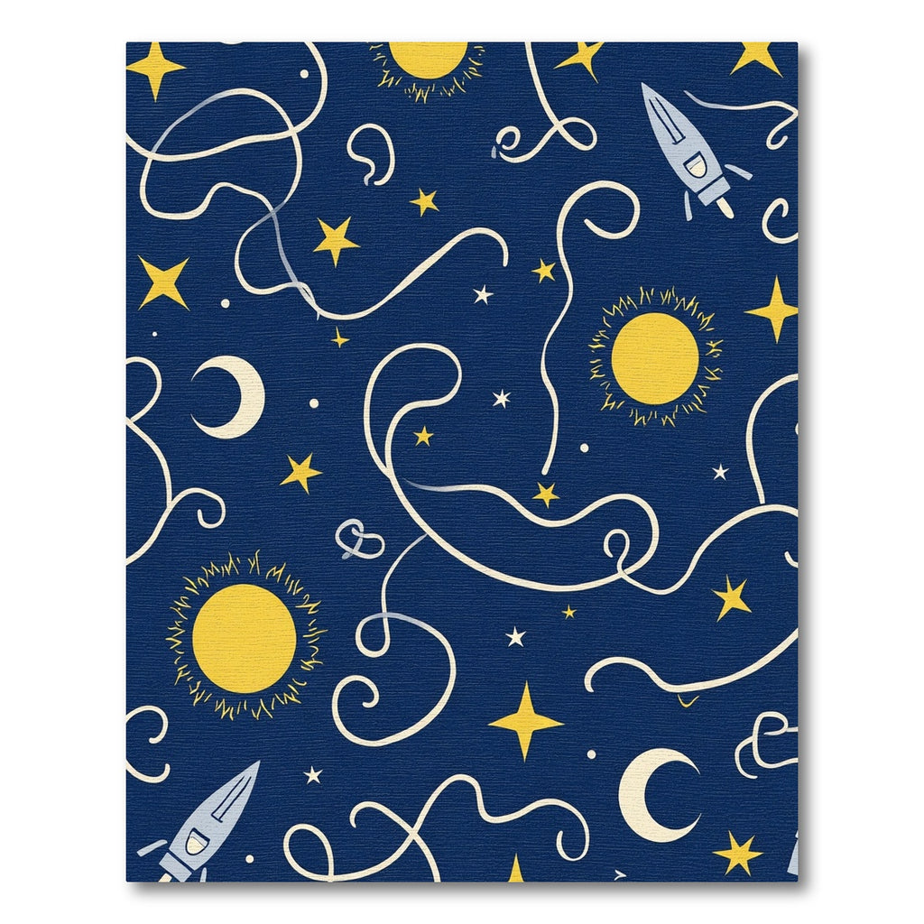 Midnight Blue Celestial Rocket Ships Rug