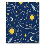 Midnight Blue Celestial Rocket Ships Rug