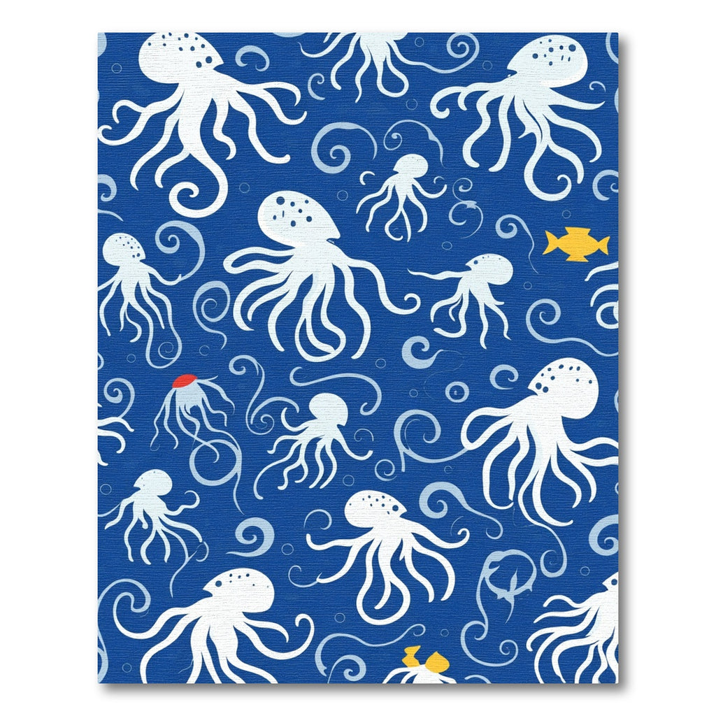 Blue White Octopus Swirl Aquatic Whimsy Rug