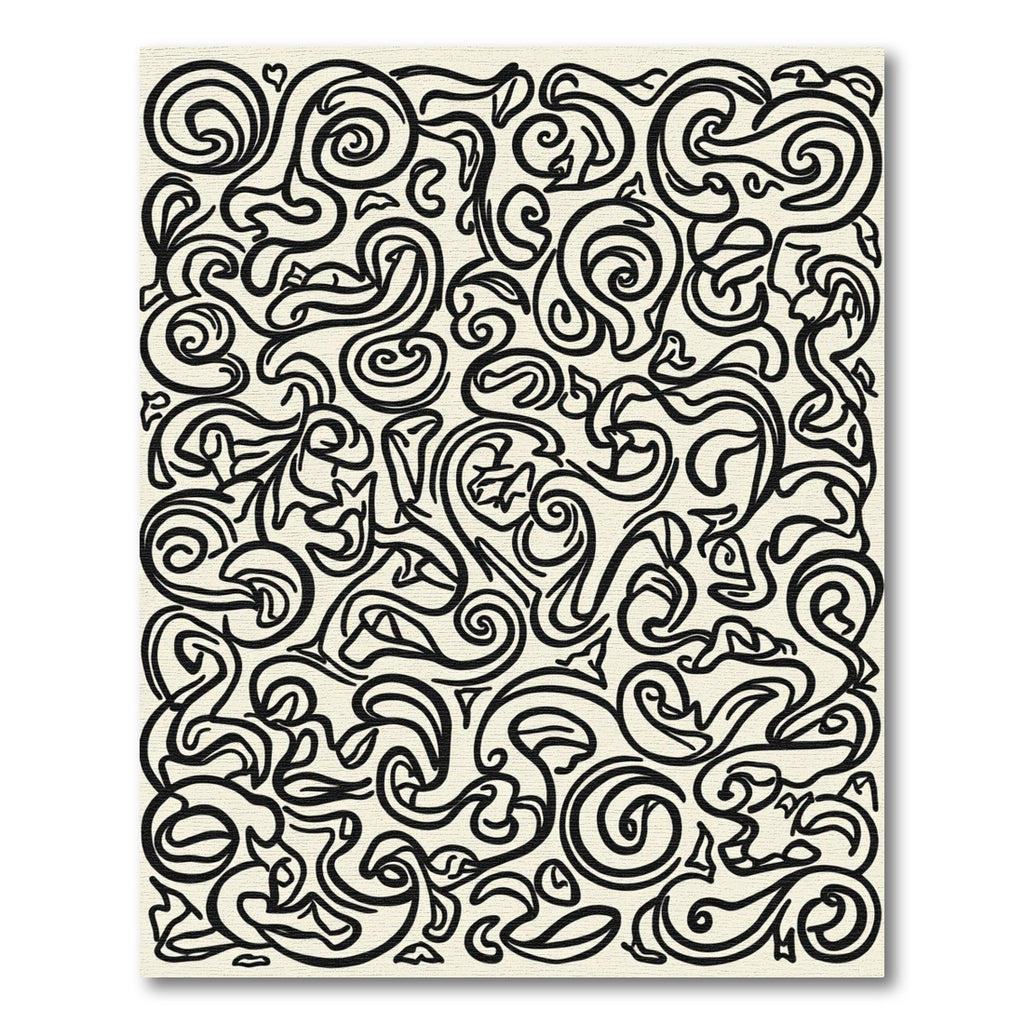 Cream Black Abstract Swirl Leaf Tapestry Rug