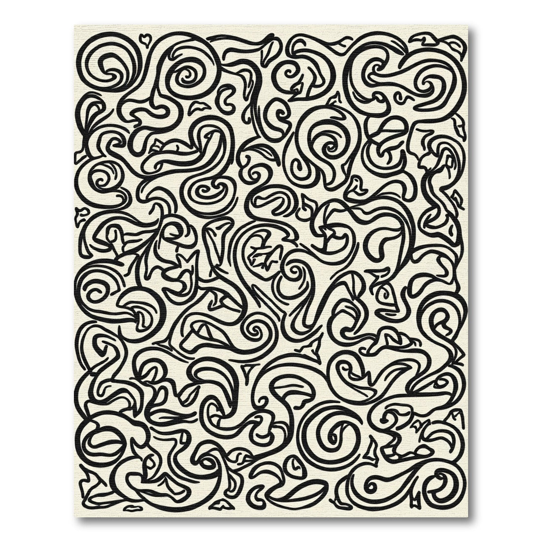 Cream Black Abstract Swirl Leaf Tapestry Rug
