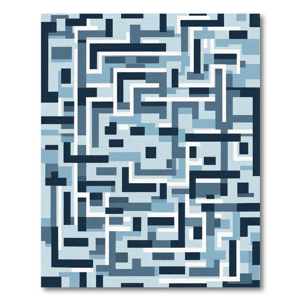 Cool Blue Geometric Maze Rug